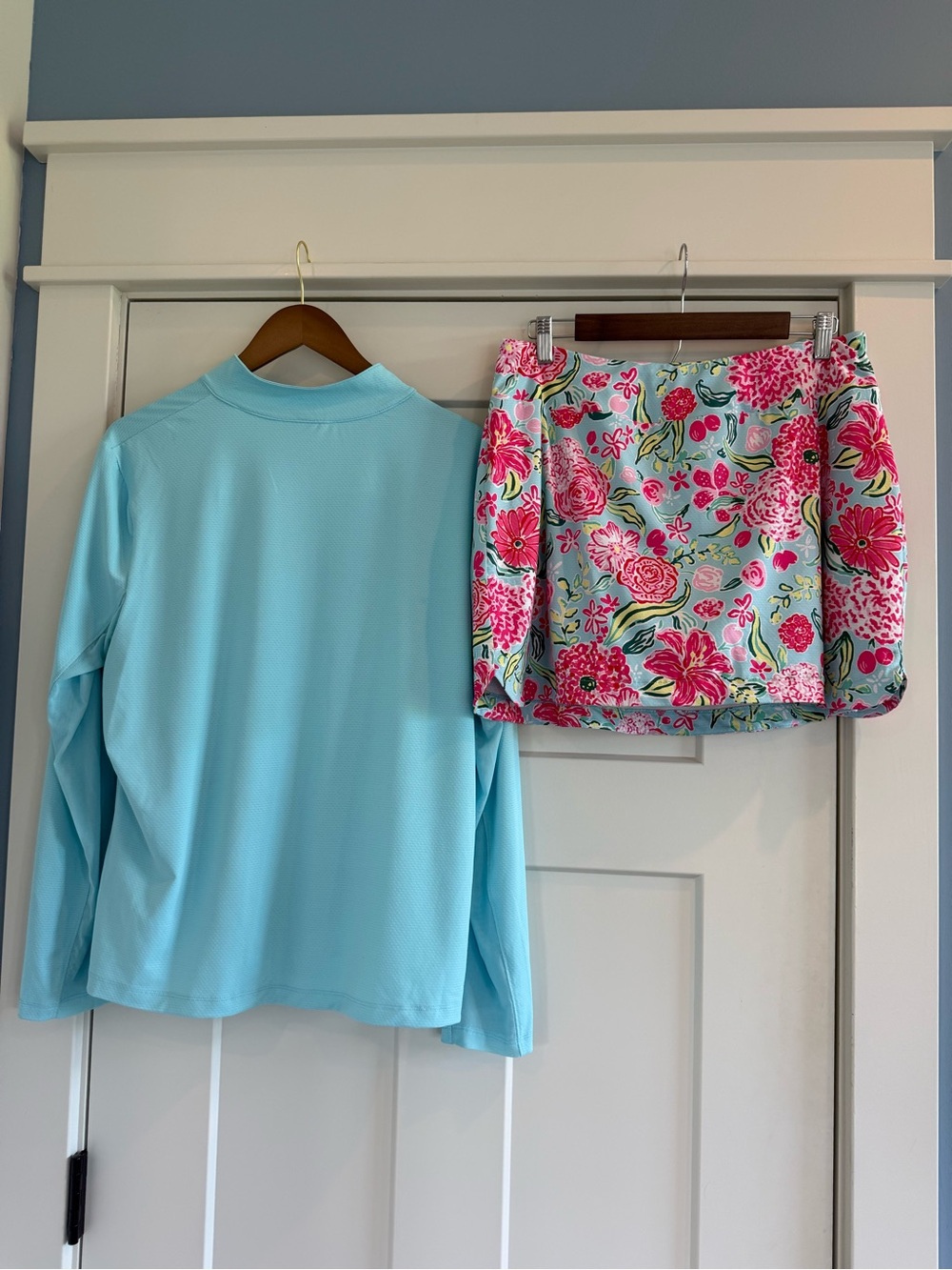 Gottex Activewear 2pc Golf Tennis Set Aqua Zip Pullover & Floral Skort XL - Picture 6 of 14